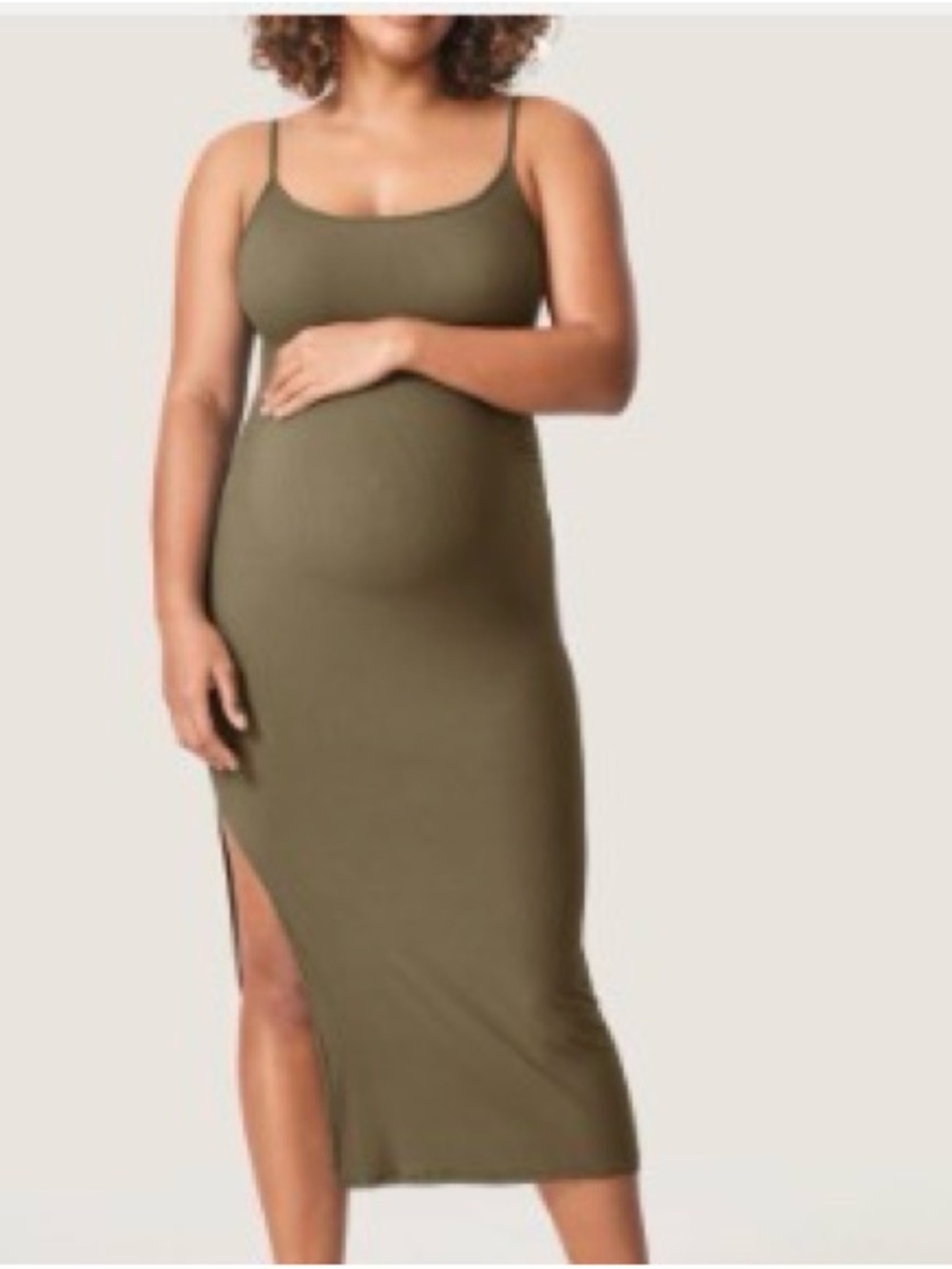 Spaghetti-Strap Maxi Dress in Olive Green